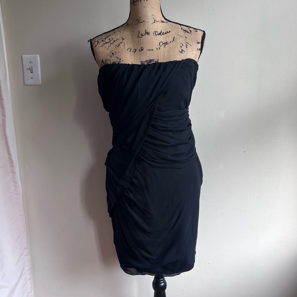 Olivaceous black strapless silk grecian dress L